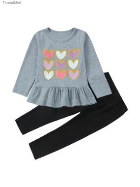 Toddler Girl Valentine Outfit: Long Sleeve T-Shirt Dress & Leggings Set